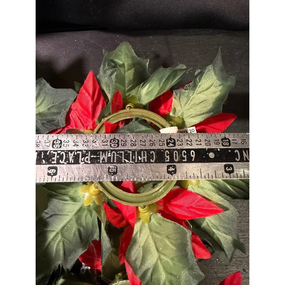 Vintage Christmas Poinsettia Candle Rings Red Silk Floral Silver Pinecones Set 4